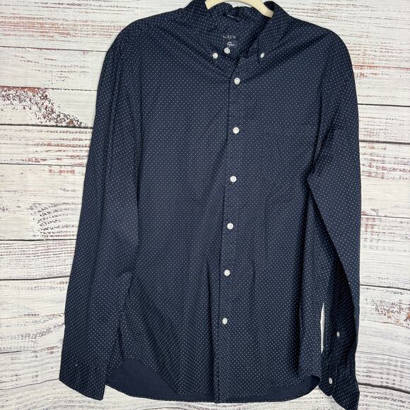 J.Crew Mens Button Down Shirt Large Navy Micro Dot Stretch Cotton NWT - Picture 1 of 7
